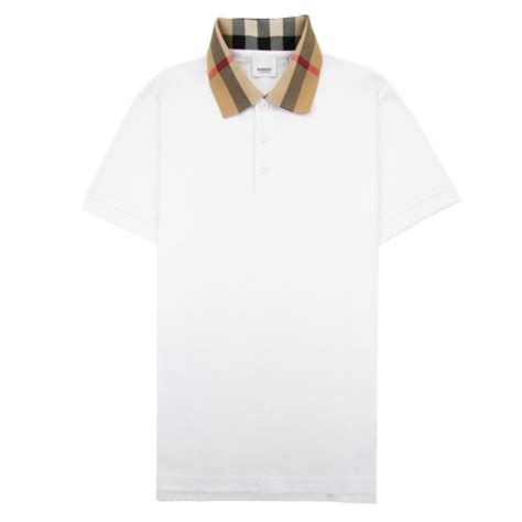 4022744 1 burberry|Check Collar Cotton Polo Shirt in White .